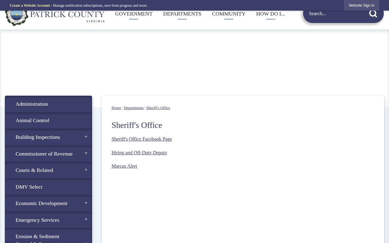 Patrick County custody and booking-record Sheriff's Office page